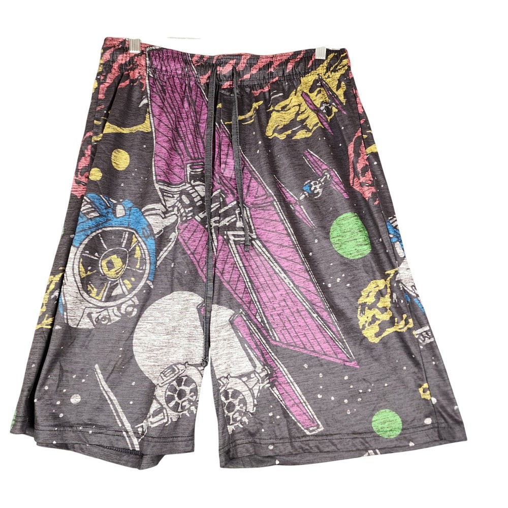 Star Wars Mens Tie Fighter Death Star Graphic Athletic Shorts Gray Large LG